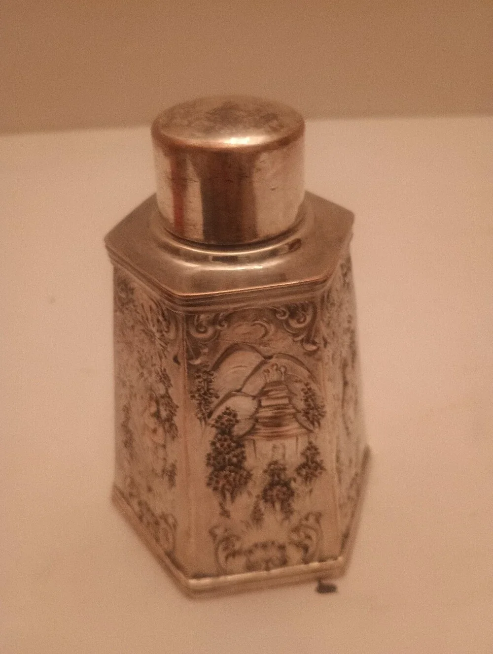 Antique-Style Embossed Metal Canister - Silver
